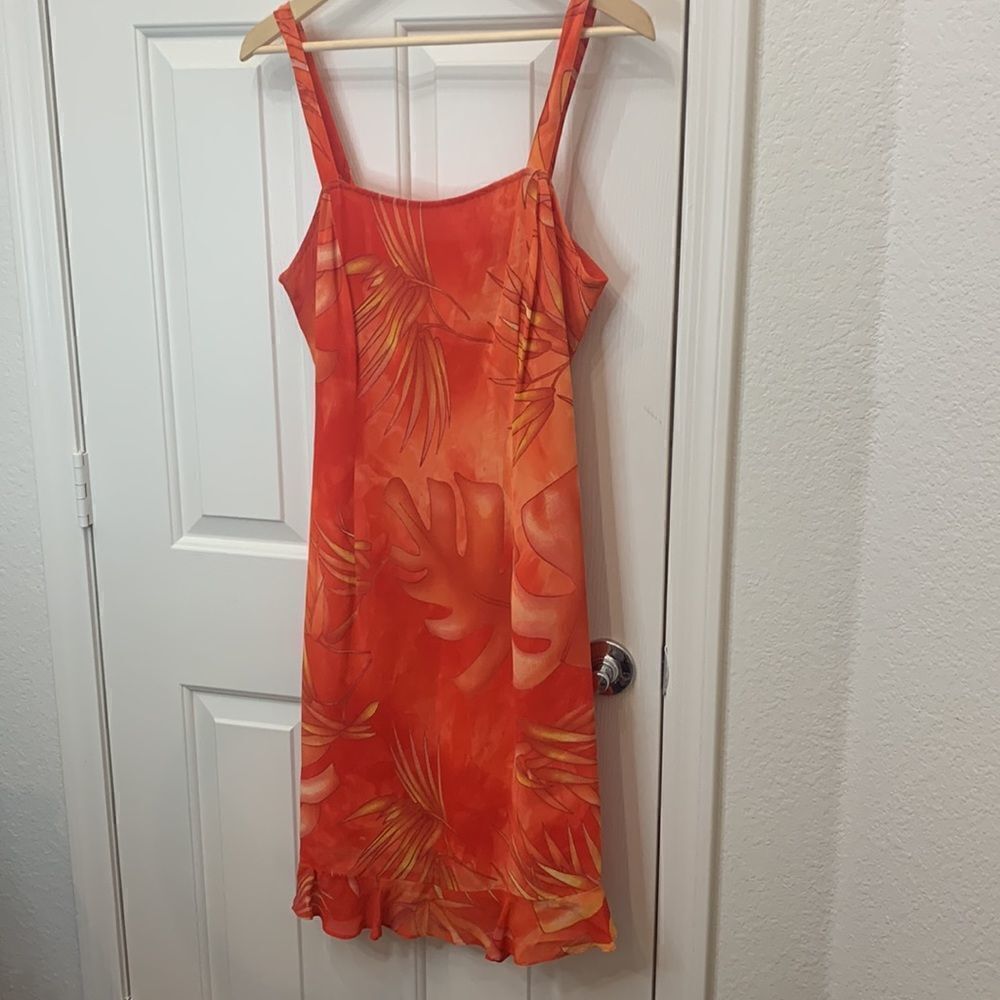 Robbie Bee Sz 10 Square Neck Sleeveless Ruffled Hem Fully Lined Tropical Dress - Picture 2 of 10